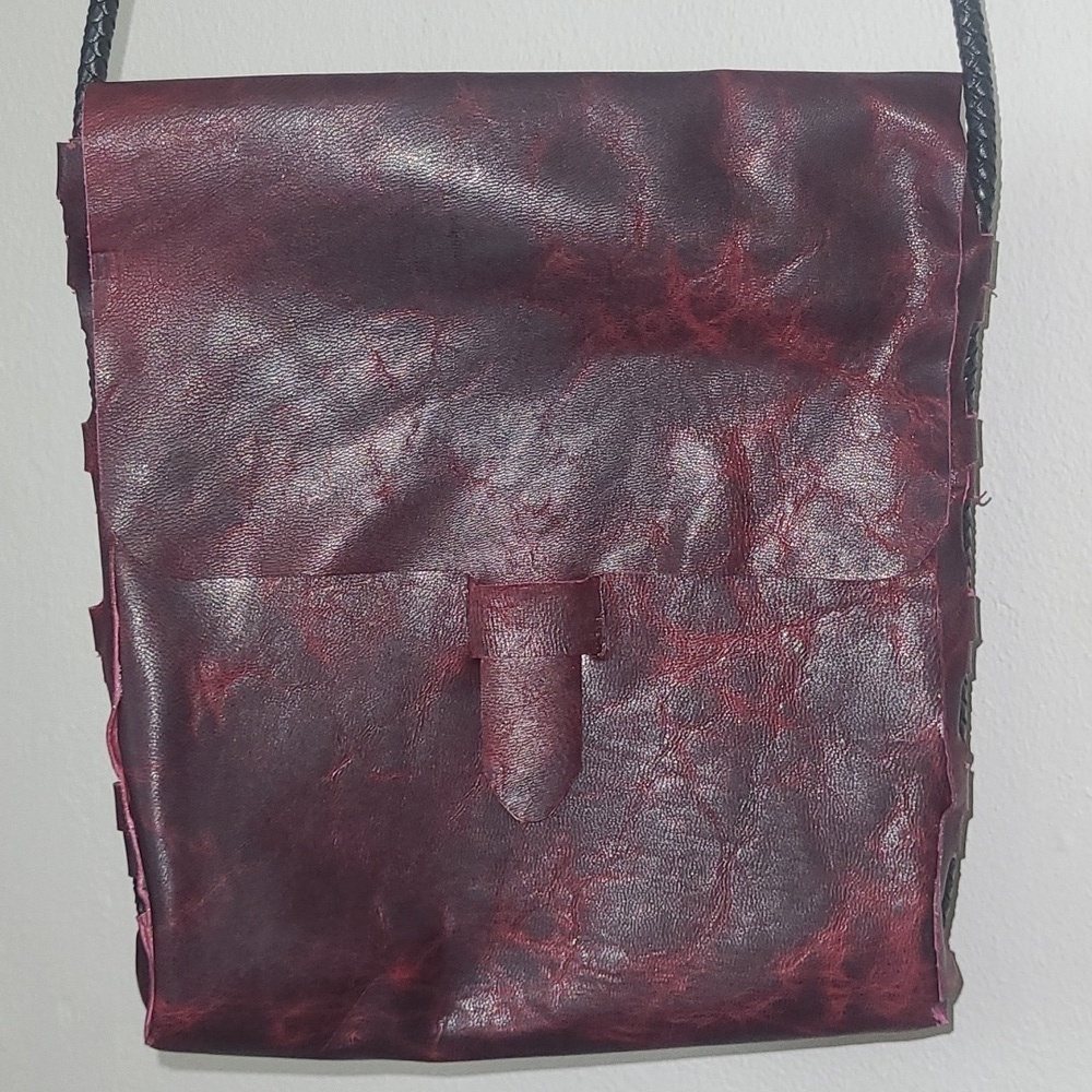Bohemian Burgandy Leather Messenger Crossbody Bag Artisan Handmade Unisex Travel